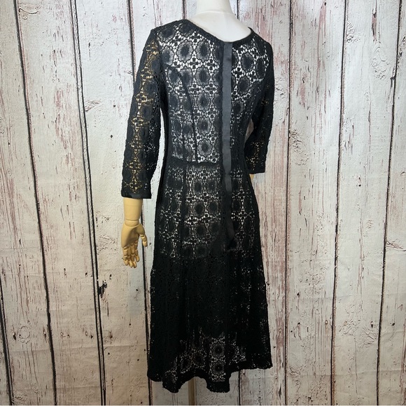 Vintage Crochet Floral Lace Black Sheer Cocktail Fit & Flare Dress SMALL EUC - Picture 9 of 15